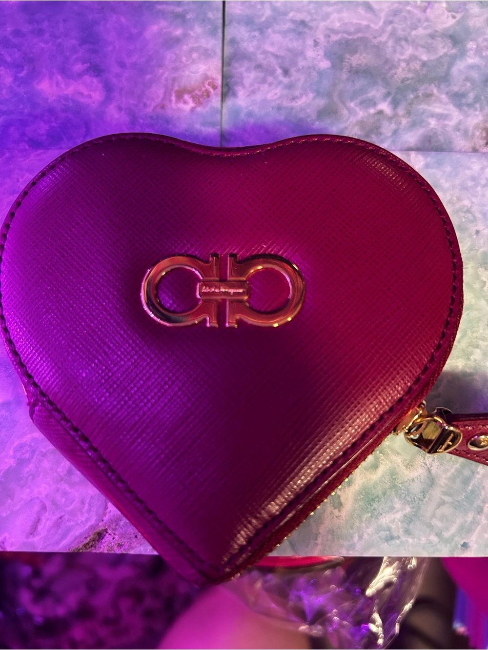 Salvatore Ferragamo Fuchsia Heart-Shaped Mini Crossbody with Gold Gancini